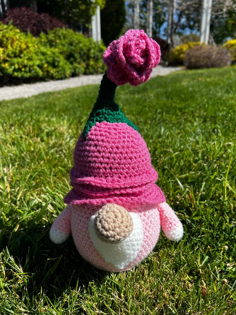 Hand Crocheted Rose Floral Gnome Stuffed Animal Plushie!